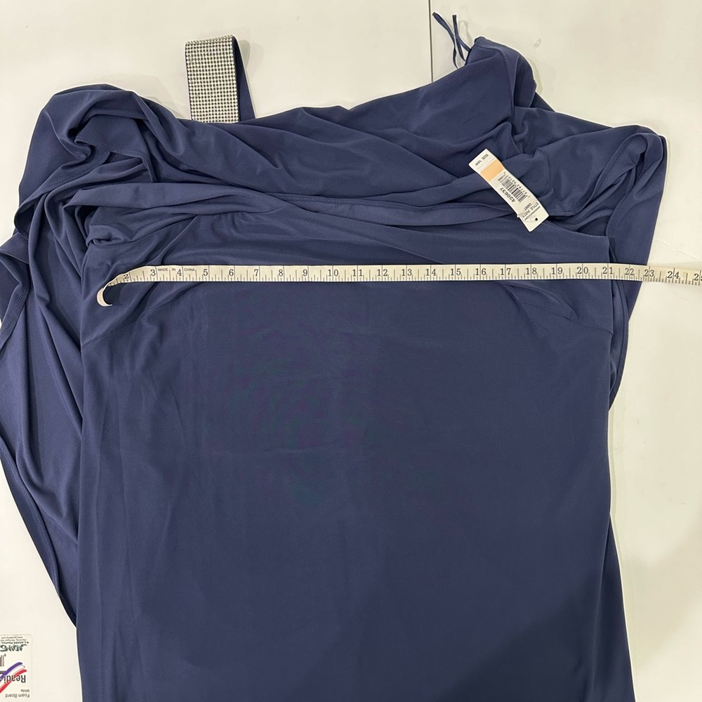 R&M Richards Plus Size Rhinestone-Trim One-Shoulder Dress  Size 14W Navy Blue - Picture 11 of 13